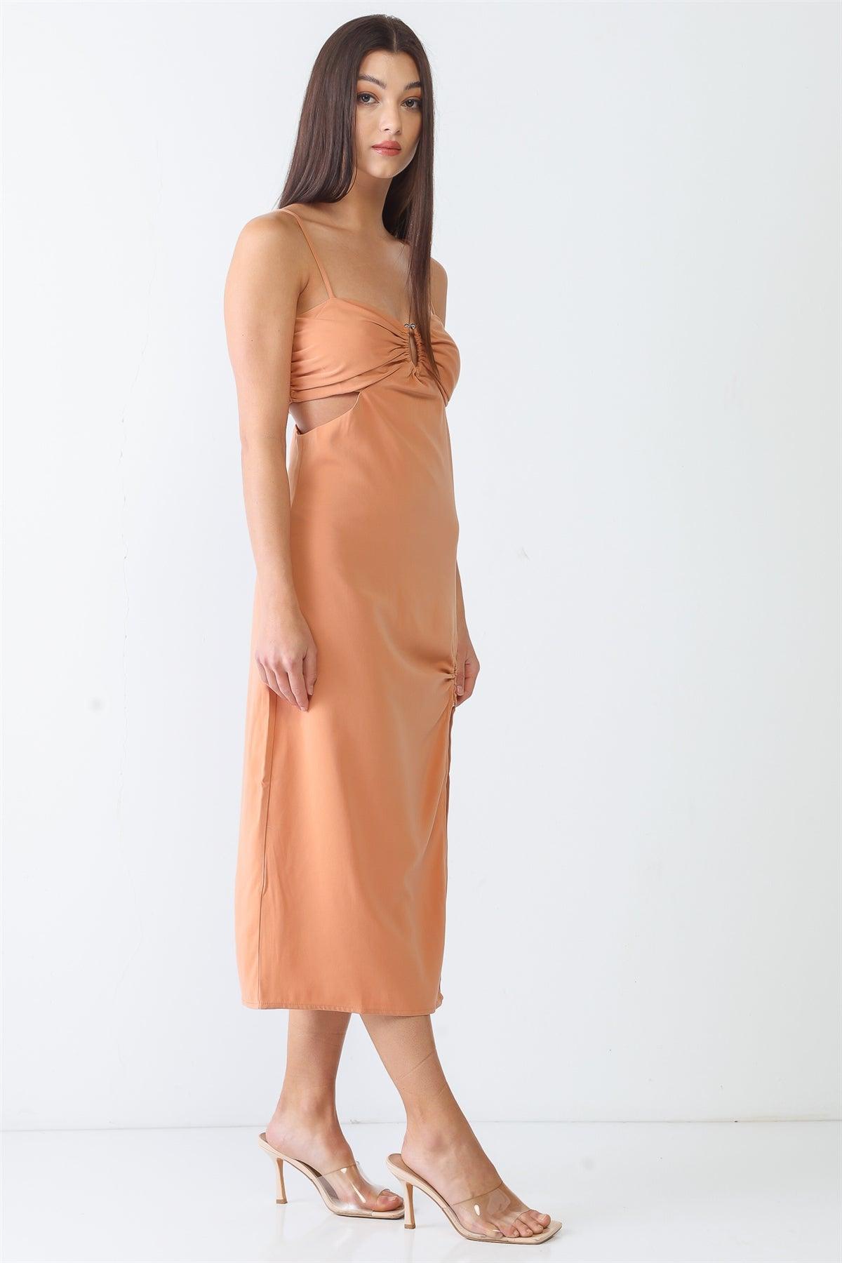 Dusty Orange Sleeveless Strappy U-Ring Cut-Out Midi Dress /3-2-1