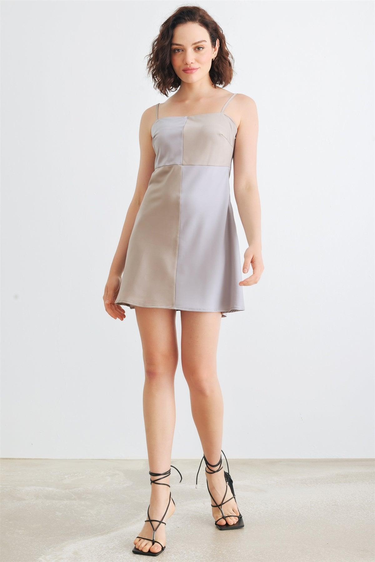 Stone Colorblock Satin Strappy Mini Dress /1-2-2-1