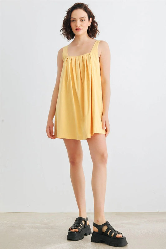 Dusty Yellow Cotton Sleeveless Mini Dress /1-3-2-1 - Tasha Apparel Wholesale