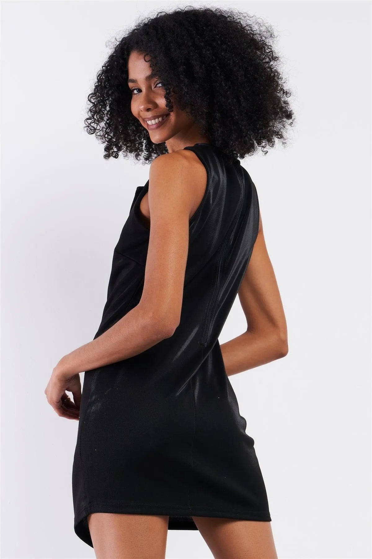 Black Sleeveless V-Neck Asymmetrical Wrap Rhinestones Detail Fitted Mini Blazer Dress /3-2-1 Black Sleeveless V-Neck Asymmetrical Wrap Rhinestones Detail Fitted Mini Blazer Dress /3-2-1