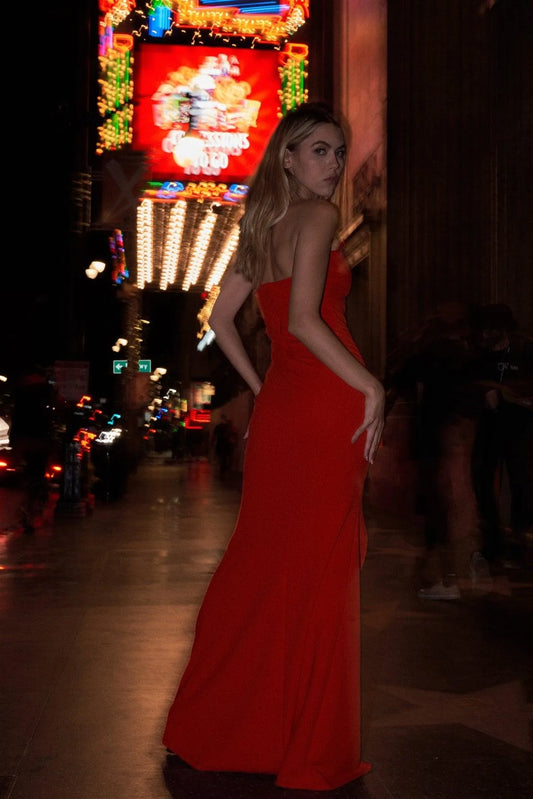 Red Sweetheart Cascading Ruffle Side Slit Maxi Dress /2-2-2 - Tasha Apparel Wholesale