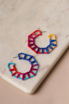 Geo Octagon Raffia Multi Colored Hoop Earrings /3 Pairs - Tasha Apparel Wholesale