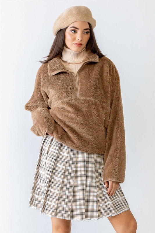 Mock Neck One Pocket Front Soft-To-Touch Teddy Jacket /3-2-1 - Tasha Apparel Wholesale