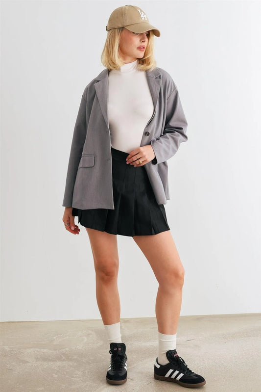 Heather Grey Button-Up Collared Neck Long Sleeve Blazer /1-2-2-1 - Tasha Apparel Wholesale