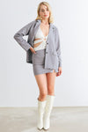 Heather Grey Button-Up Collared Neck Long Sleeve Blazer & High Waist Mini Skirt Set /1-2-2-1