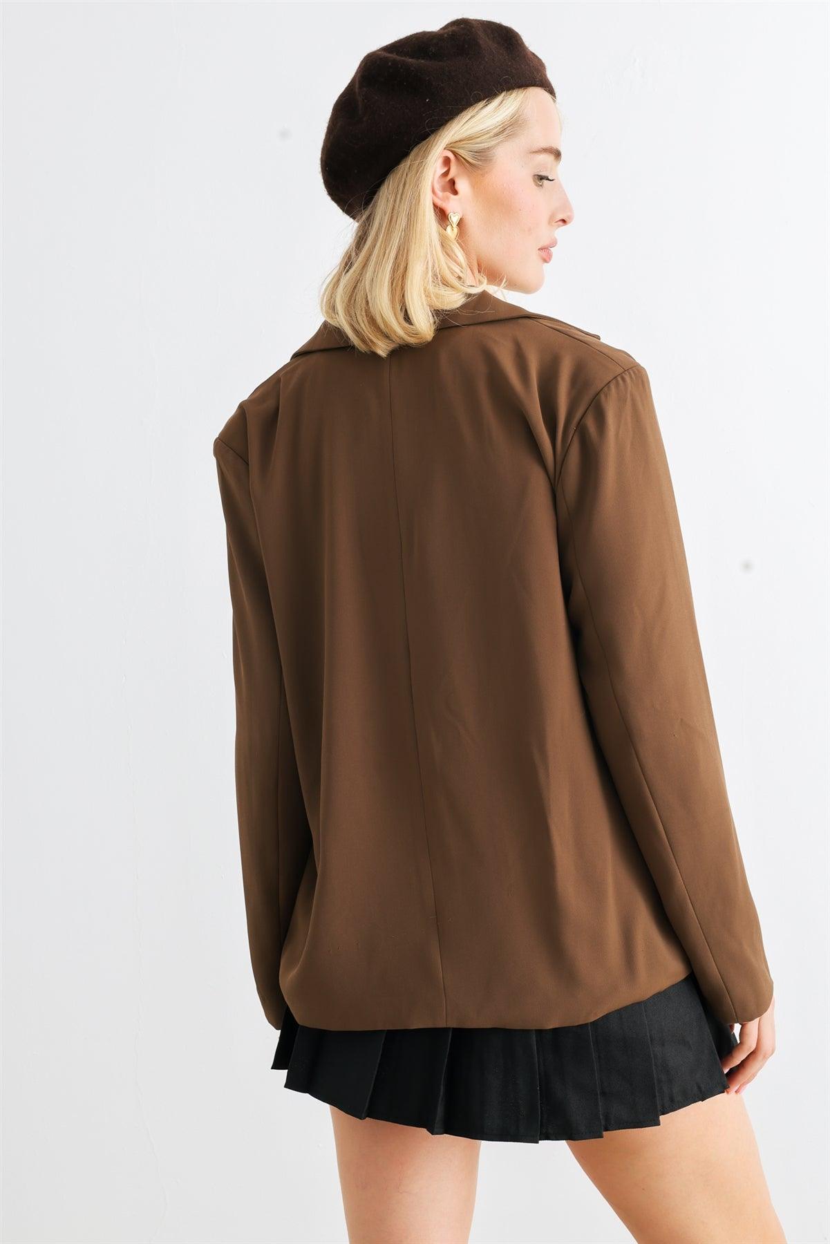 Brown Button-Up Long Sleeve Belted Blazer /1-2-2-1