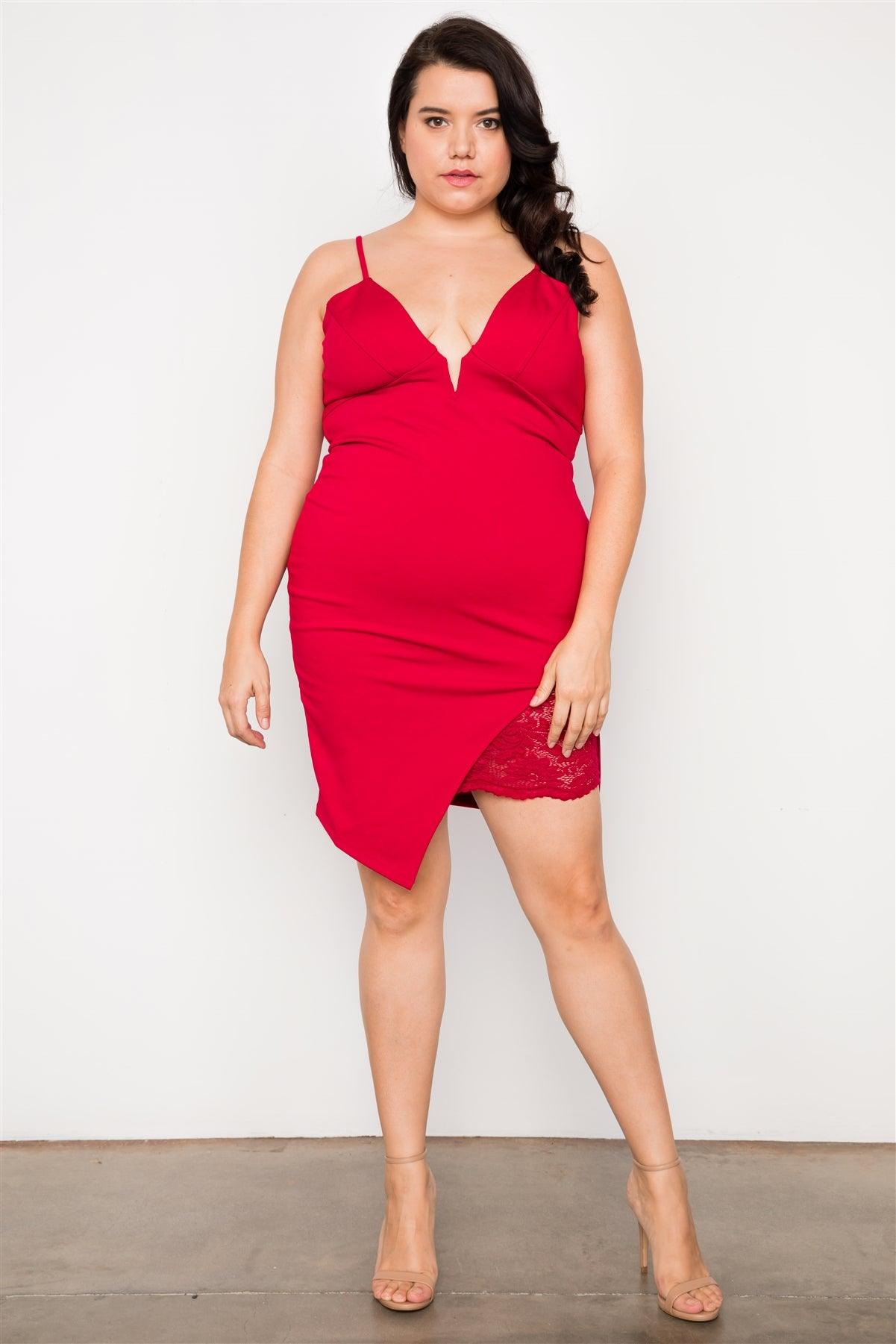 Junior Plus Size Red Bodycon Cami Mini Dress / 2-2-2