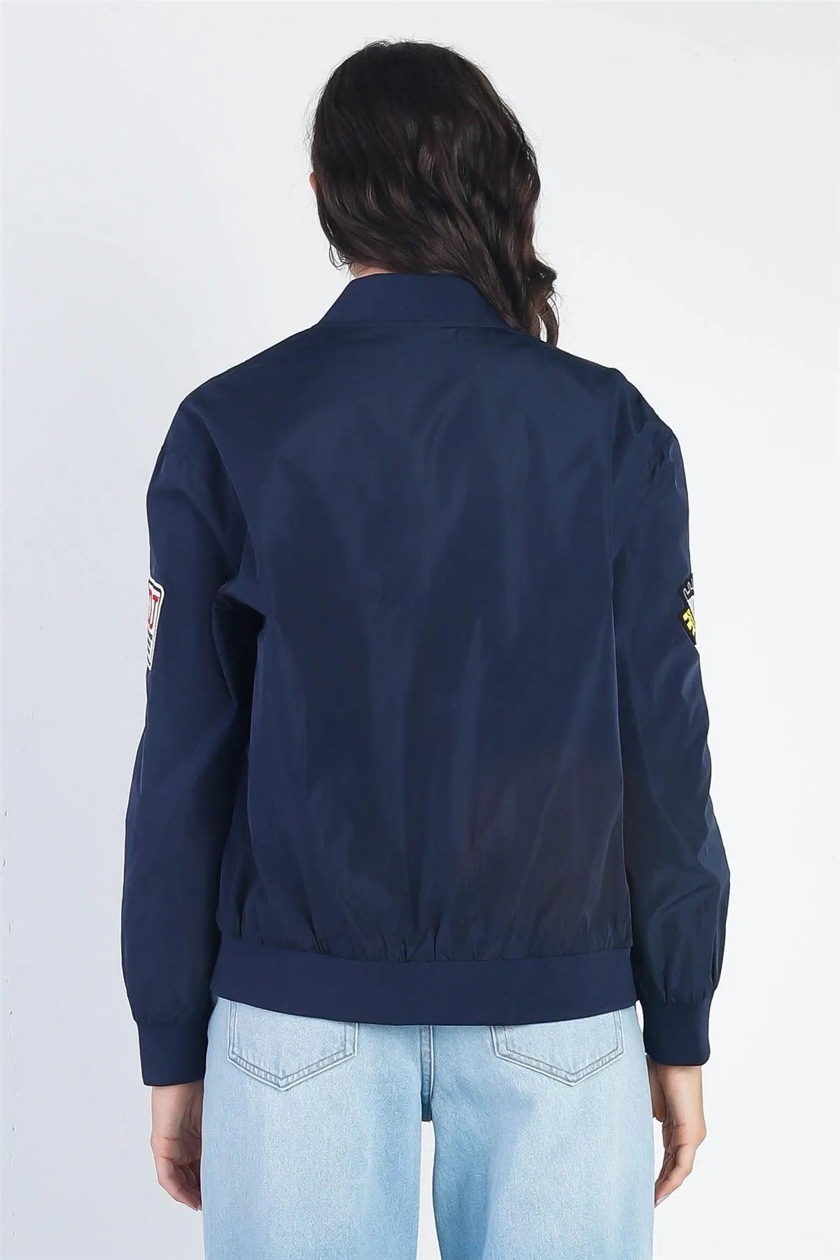 Aviator Navy Retro Patches Long Sleeve Bomber Jacket /1-1-1 - Tasha Apparel Wholesale