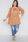Plus Size Mocha Bell Sleeves Boho Top /3-2 - Tasha Apparel Wholesale