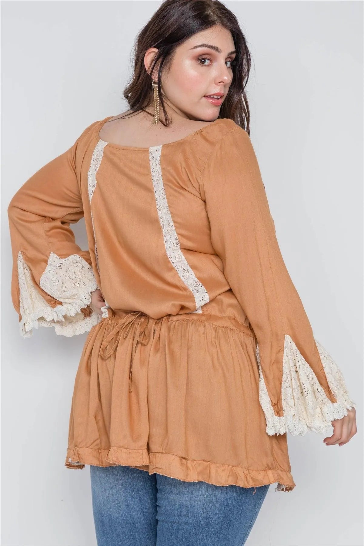 Plus Size Mocha Bell Sleeves Boho Top /3-2 - Tasha Apparel Wholesale