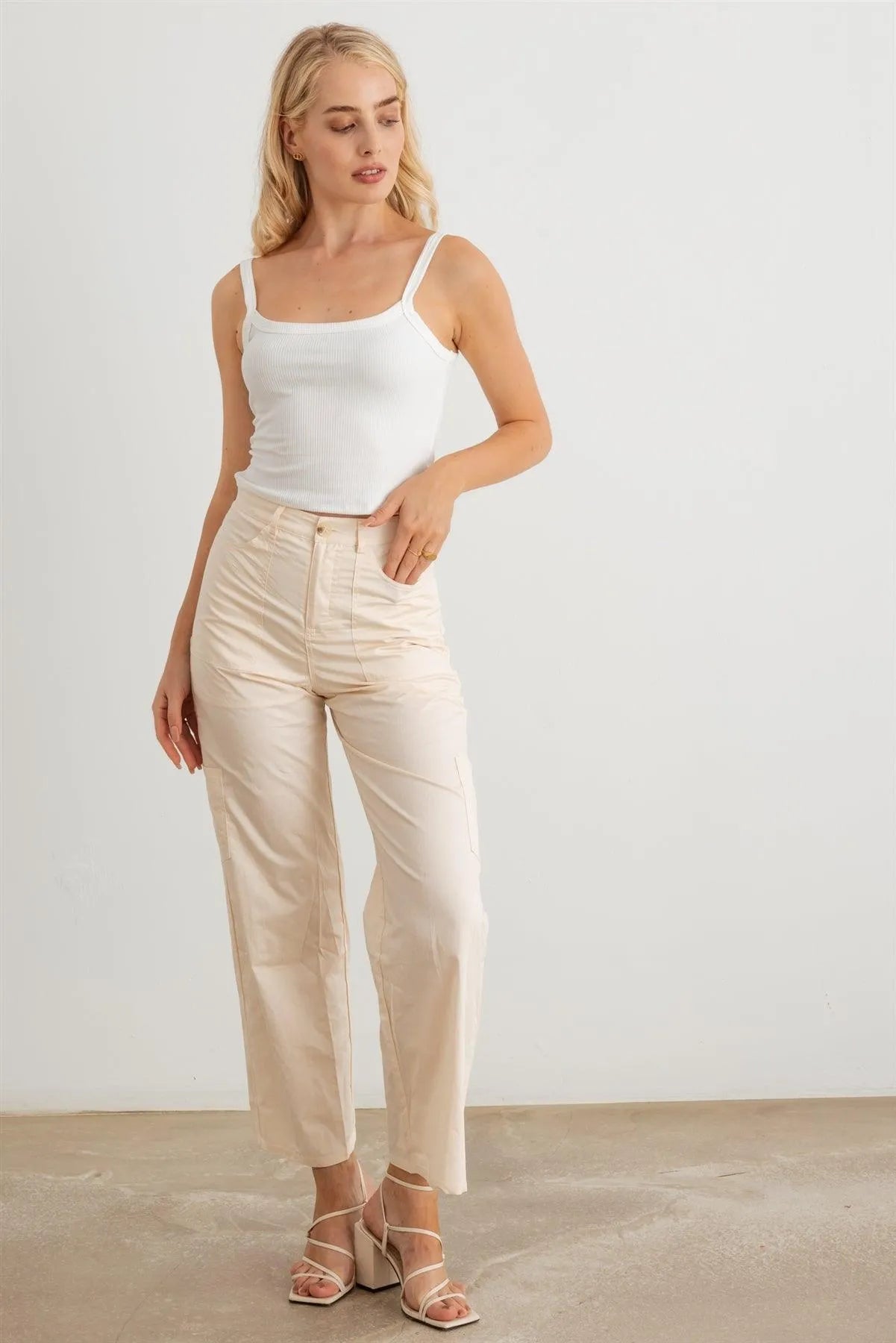 High Waist Six Pocket Wide Leg Cargo Pants - Tasha Apparel Wholesale