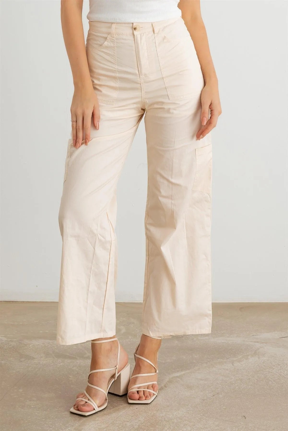High Waist Six Pocket Wide Leg Cargo Pants - Tasha Apparel Wholesale