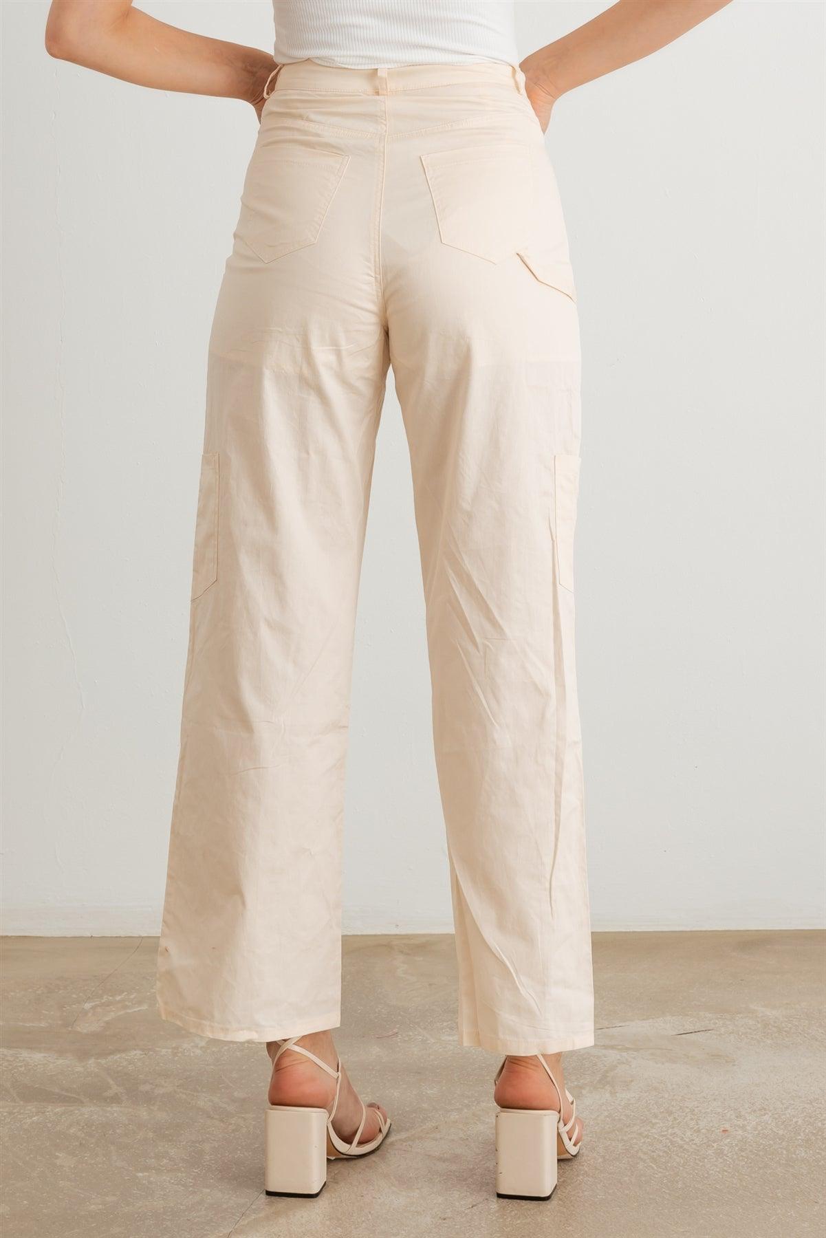 Cream High Waist Six Pocket Wide Leg Cargo Pants /2-2-1