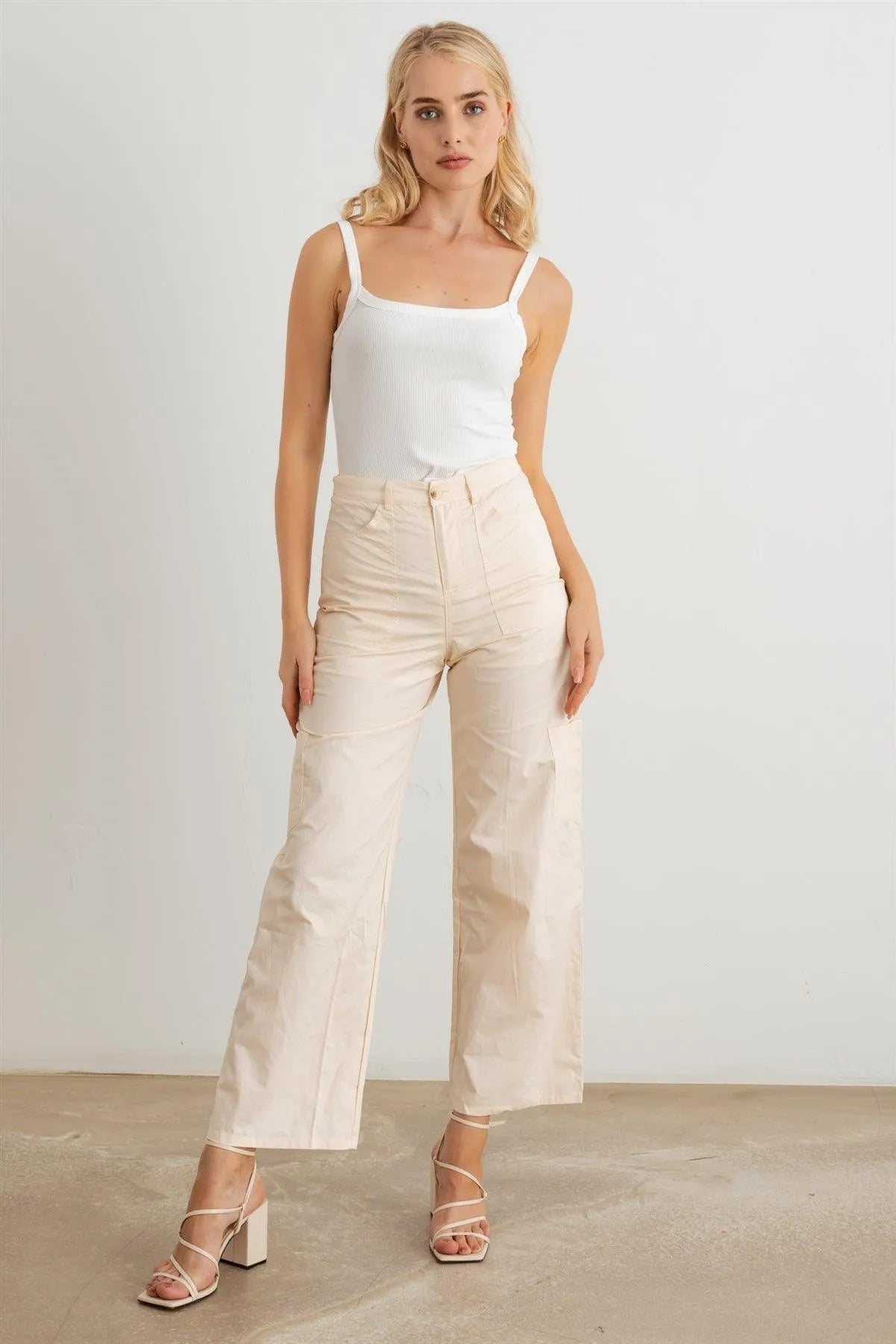 High Waist Six Pocket Wide Leg Cargo Pants - Tasha Apparel Wholesale