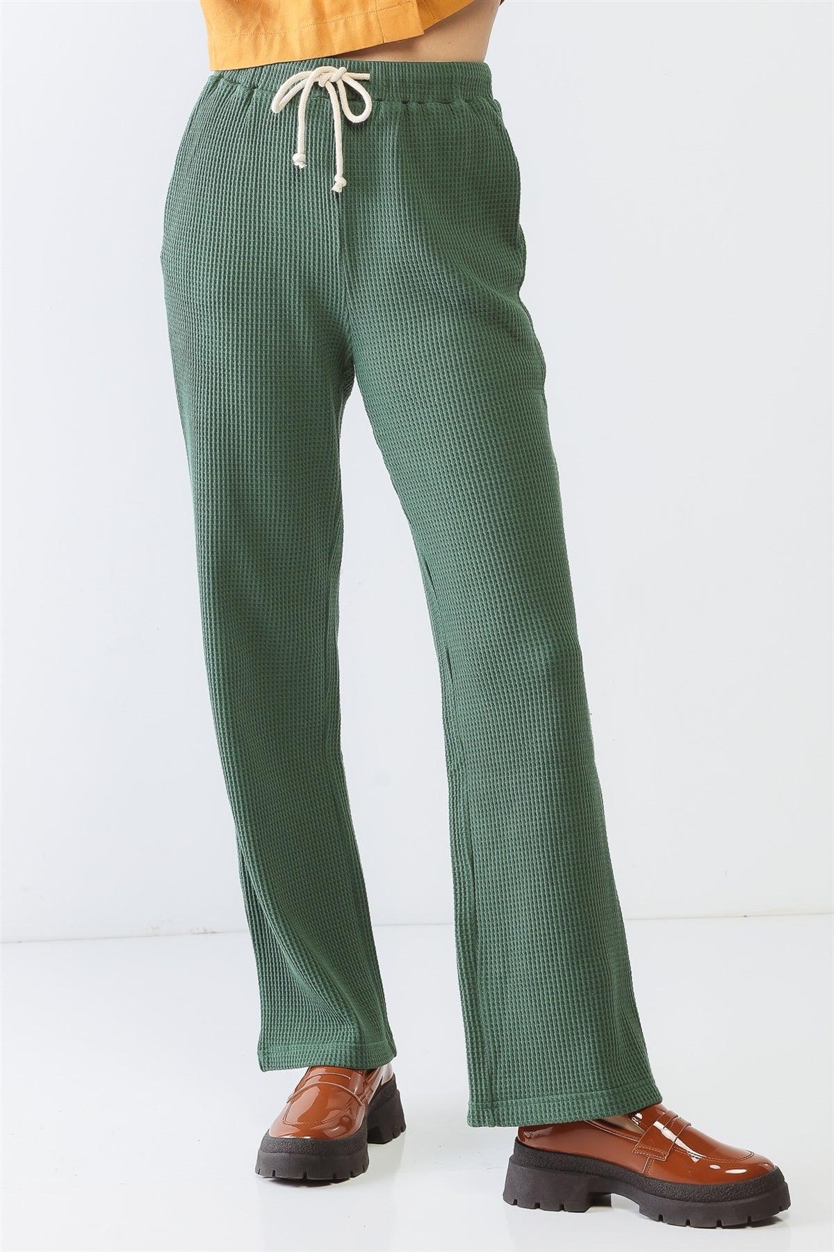 Green Cotton Waffle Knit Three Pocket High Waist Pants /1-2-2-1