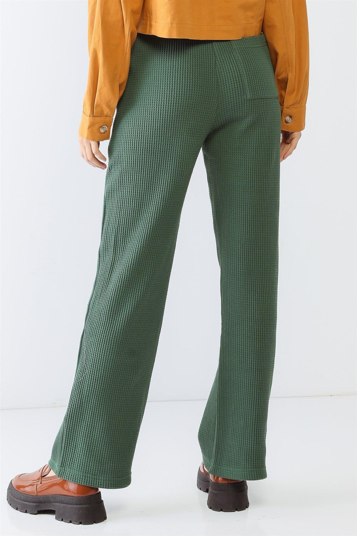 Green Cotton Waffle Knit Three Pocket High Waist Pants /1-2-2-1