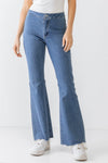 Denim Cotton High Waist Raw Flare Hem Jeans /1-2-2-1