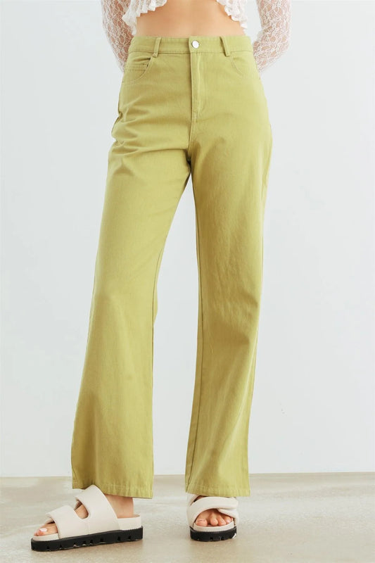 Light Green Denim Cotton High Waist Pants /1-2-2-1 - Tasha Apparel Wholesale