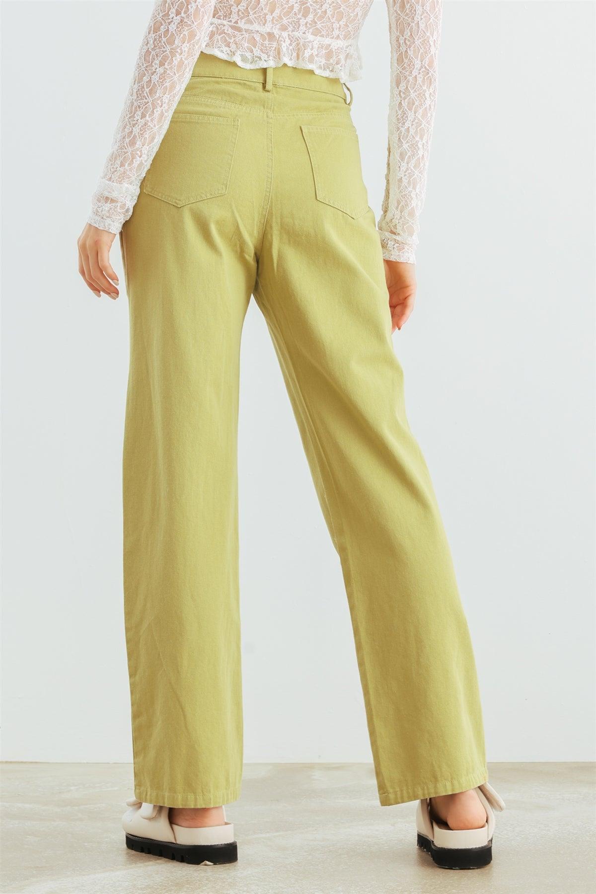 Light Green Denim Cotton High Waist Pants /1-2-2-1