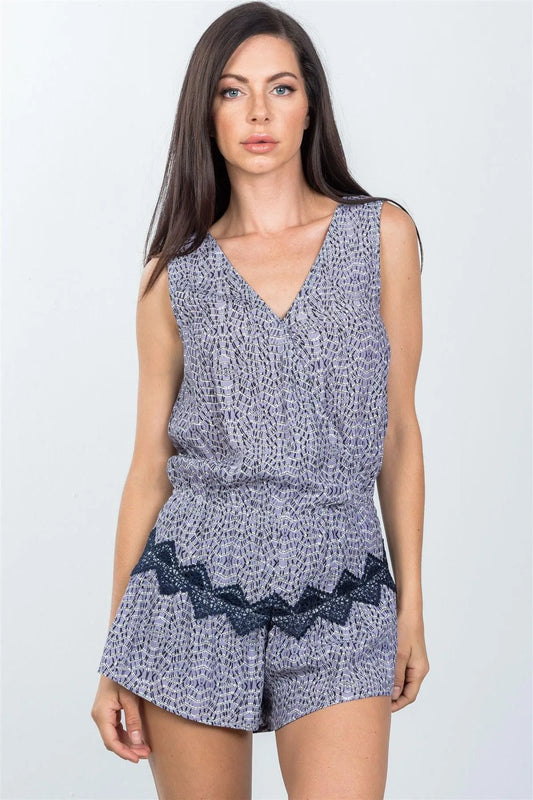 Purple Cross Front Crochet Trim Romper / 2-2-2 - Tasha Apparel Wholesale
