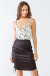 Black Satin Ruched High Waist Mini Skirt /1-2-2-1