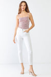 Pink Sequin Sleeveless Strappy Back Lace Down Bodysuit /3-2-1