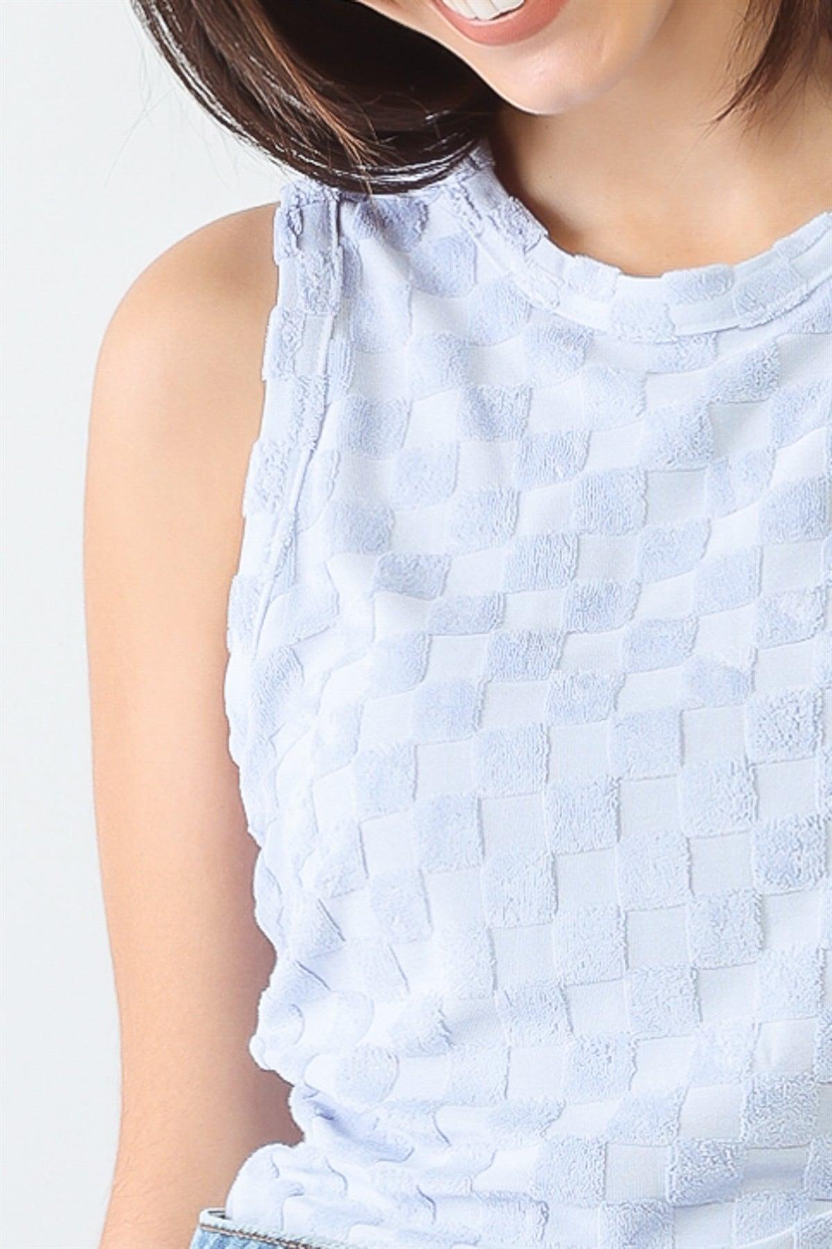 Baby Blue Chess Cage Print Cotton Blend Sleeveless Bodysuit /3-2-1