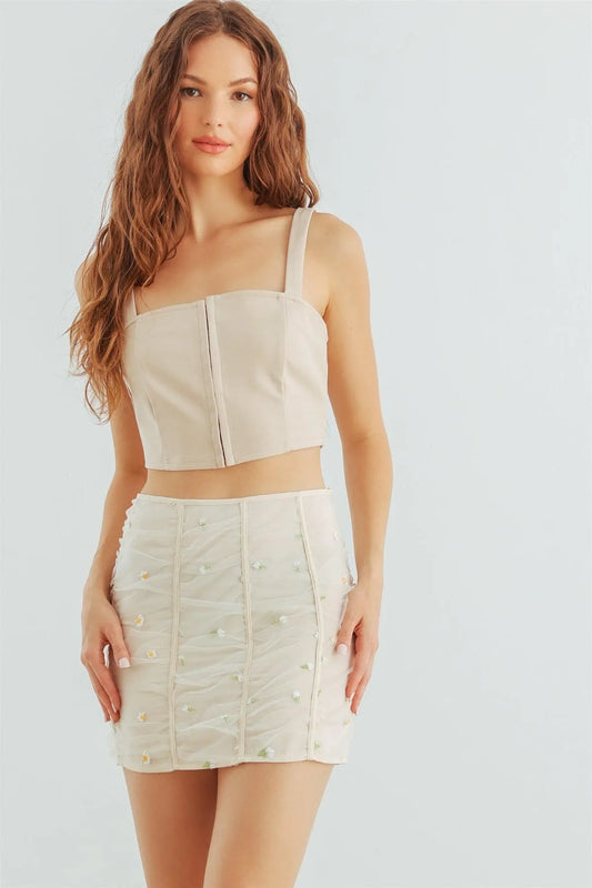 Beige Sleeveless Eye Hook Corset Crop Top - Tasha Apparel Wholesale