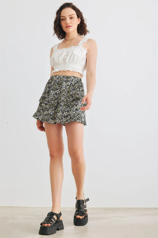 White Floral Embroidery Cotton Ruffle Sleeveless Crop Top /1-2-2-1 - Tasha Apparel Wholesale