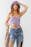 Lavender Denim Cotton Lace Down Corset Crop Top /1-2-2-1 - Tasha Apparel Wholesale