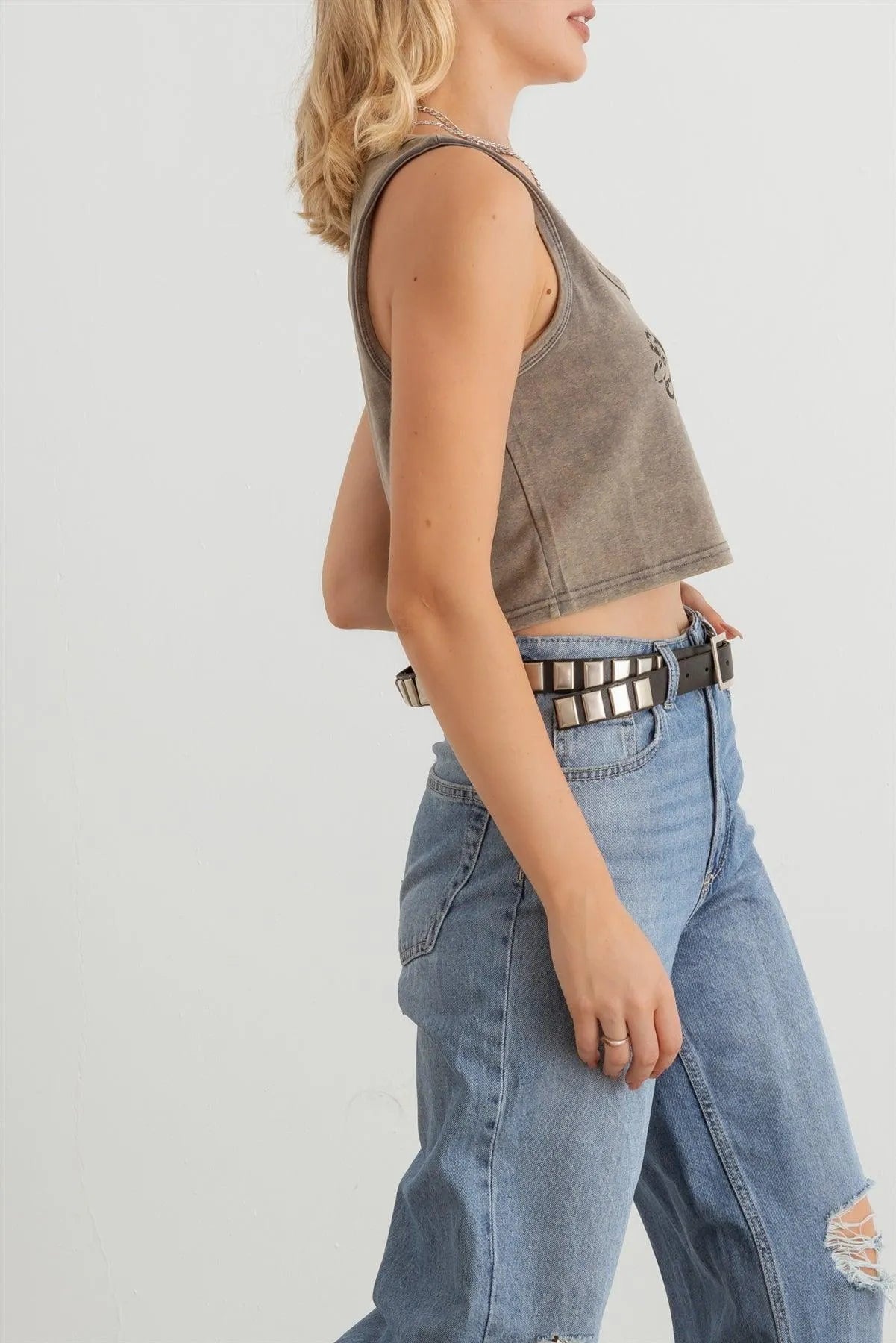 Vintage Printed Sleeveless Crop Top - Tasha Apparel Wholesale