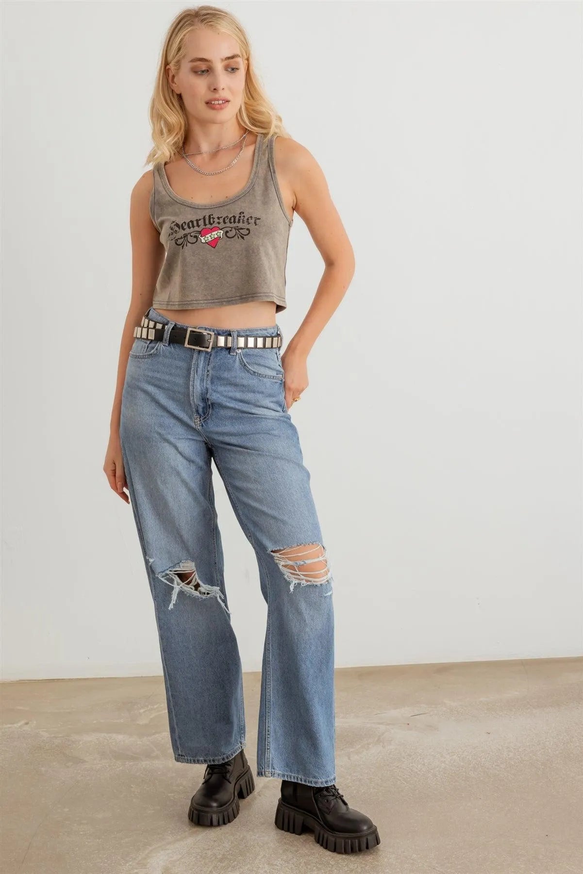 Vintage Printed Sleeveless Crop Top - Tasha Apparel Wholesale