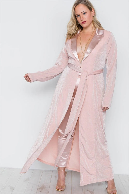 Plus Size Rose Two Piece Cardigan Satin Pants Set /2-1-1 - Tasha Apparel Wholesale
