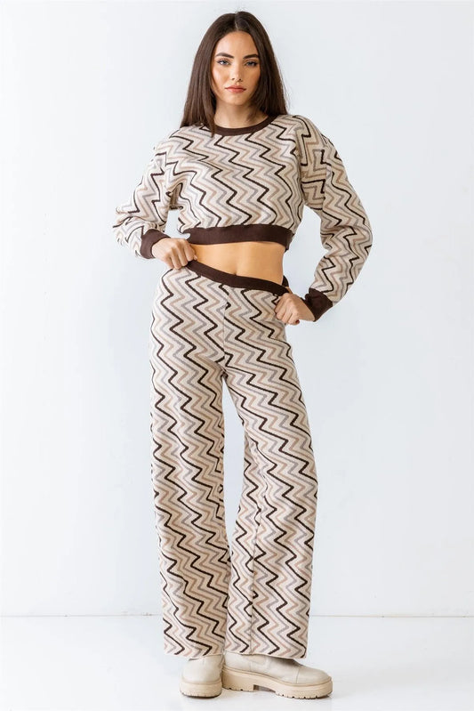 Ivory Multi Geometrical Print Crop Top & High Waist Wide Leg Set /1-2-2-1 - Tasha Apparel Wholesale