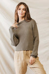 Olive Knit Ribbed Crew Neck Long Sleeve Sweater /1-2-2-1 - Tasha Apparel Wholesale