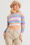 Peach Multi Knit Long Sleeve Open Back Cropped Sweater /1-2-2-1