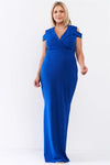 Junior Plus Royal Sleeveless Collared Plunging V-Neck Maxi Dress /1-1-1 - Tasha Apparel Wholesale