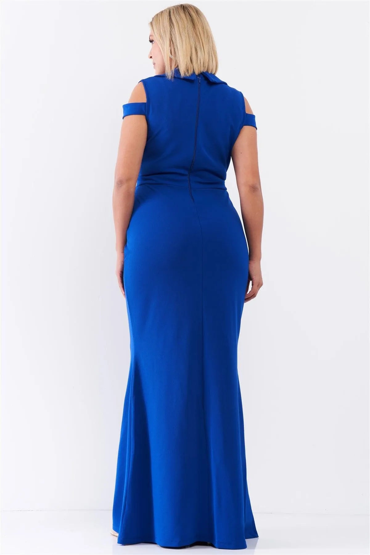 Junior Plus Royal Sleeveless Collared Plunging V-Neck Maxi Dress /1-1-1 - Tasha Apparel Wholesale
