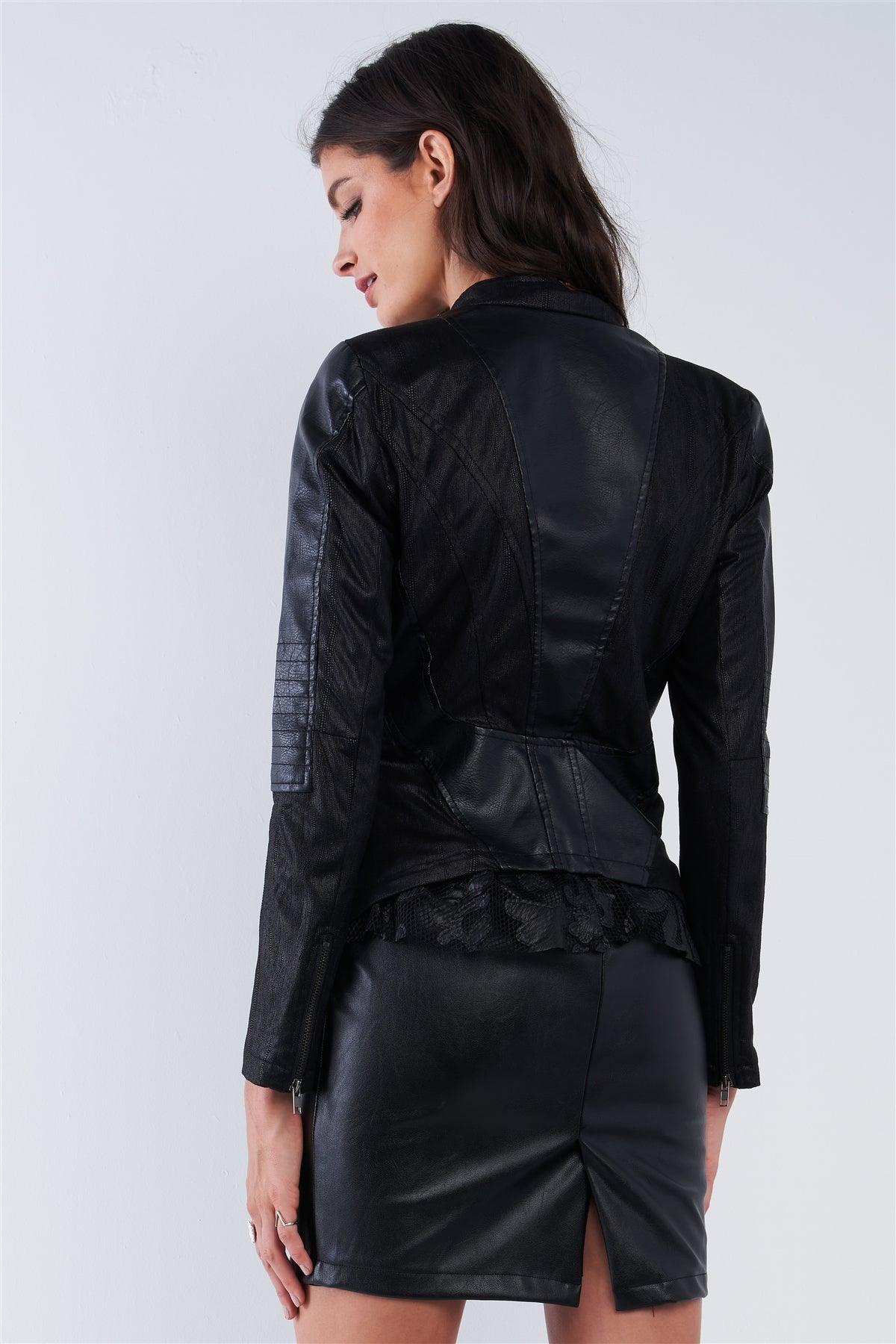 Black Suede & Vegan Leather Moto Jacket /2-2-2