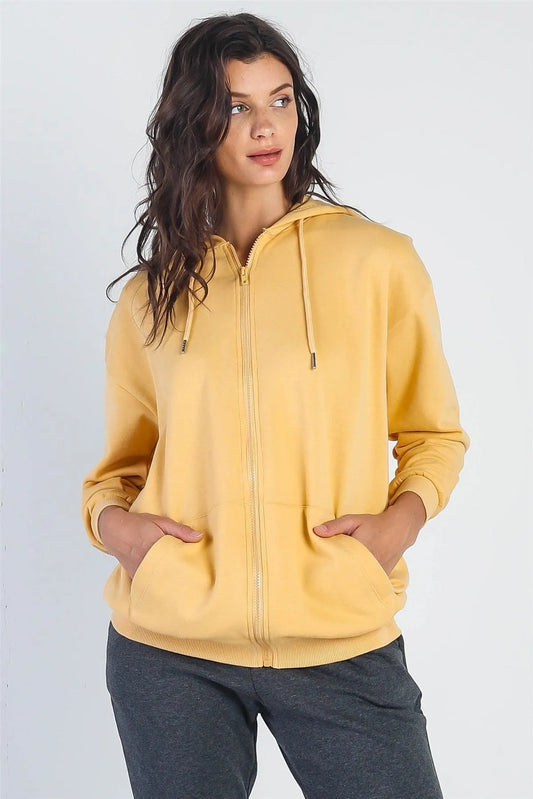 Vanilla Zip-Up Two Pocket Hooded Long Sleeve Sweatshirt - Tasha Apparel Wholesale