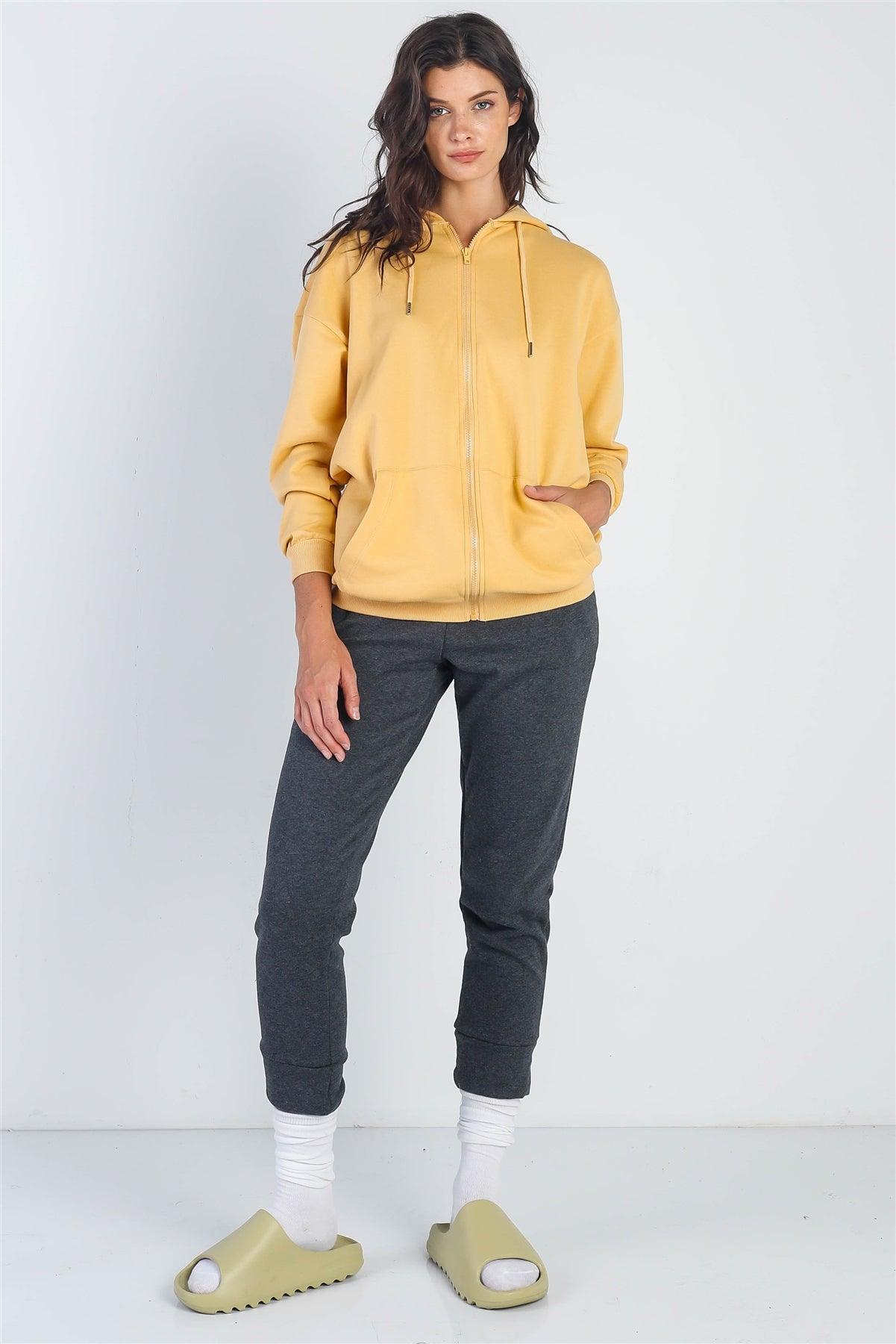 Vanilla Zip-Up Two Pocket Hooded Long Sleeve Sweatshirt /2-2-2