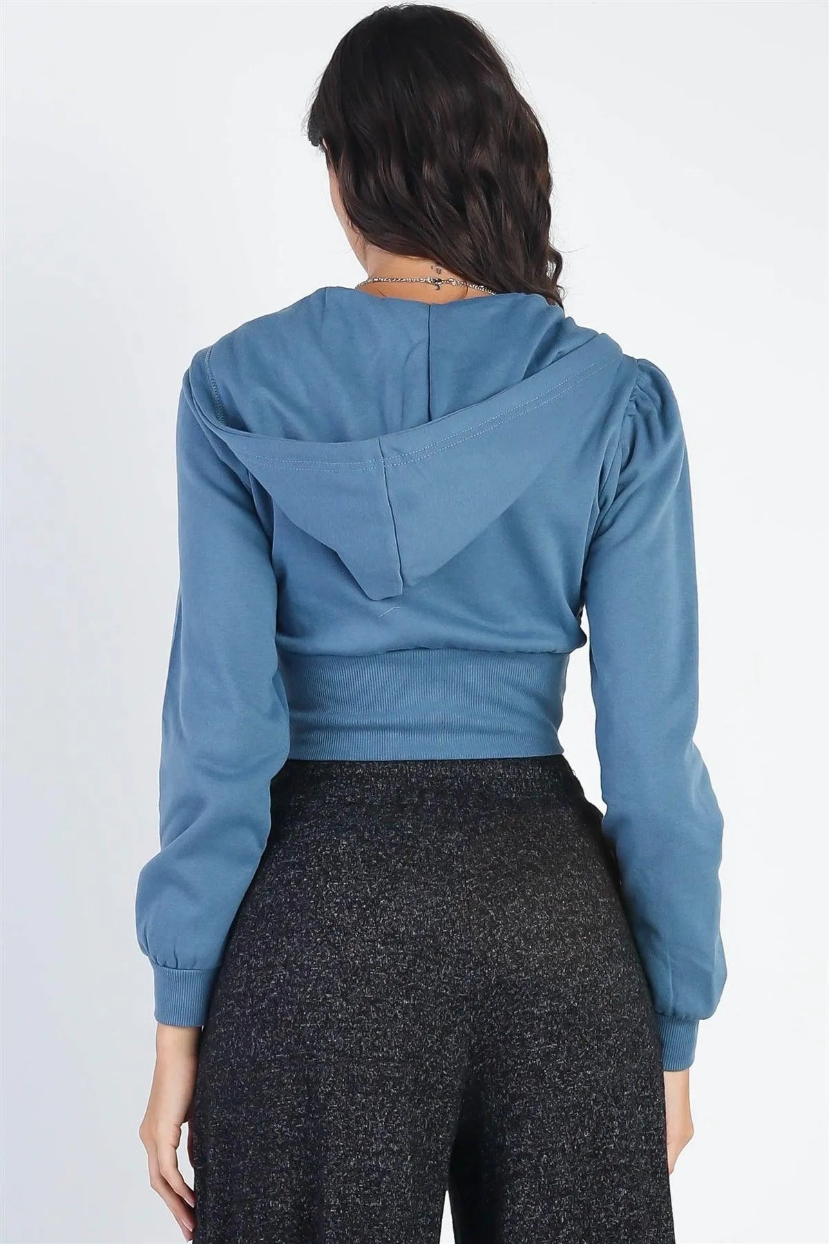 Vintage Zip-Up Hooded Long Sleeve Cropped Sweatshirt - Tasha Apparel Wholesale