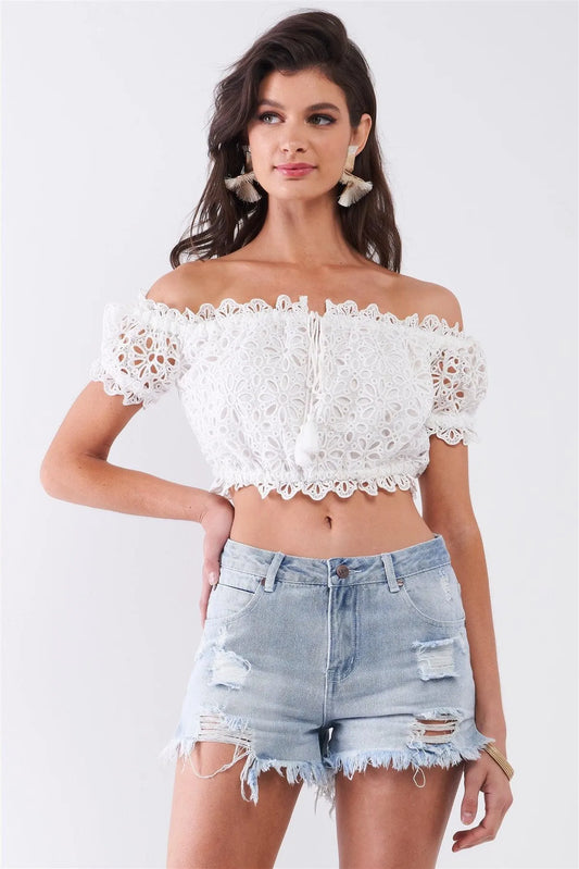 Light-Blue Wash Destroyed High-Waisted Raw Hem Denim Shorts - Tasha Apparel Wholesale