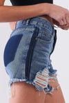Mid-Blue Wash Destroyed High-Waisted Denim Shorts - Tasha Apparel Wholesale