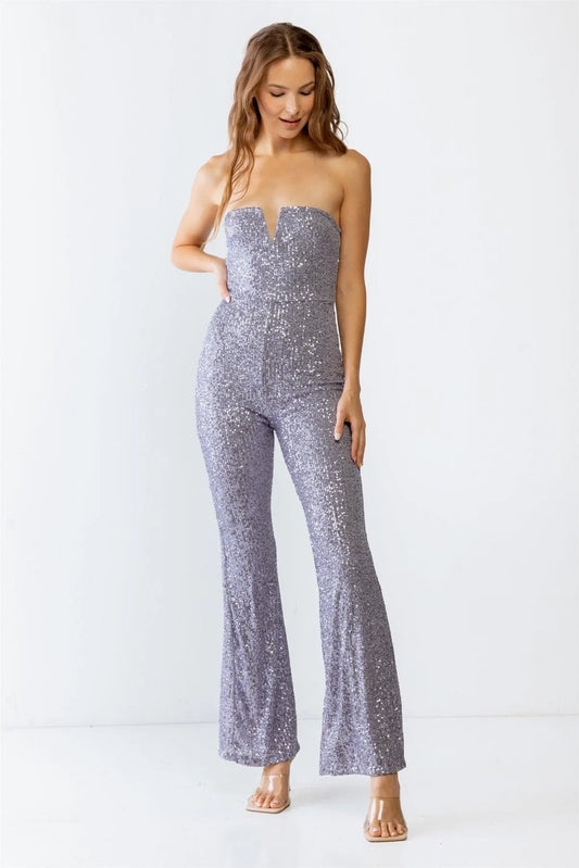 Lavender Sequin Sleeveless High Waist Jumpsuit /3-2-1 - Tasha Apparel Wholesale