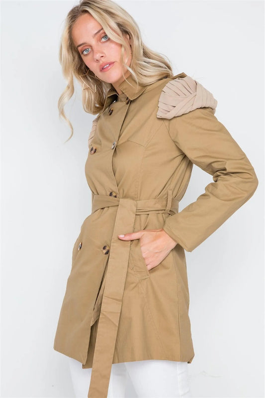 Khaki Double Breasted Long Sleeve Trench Coat /1-2-1 - Tasha Apparel Wholesale