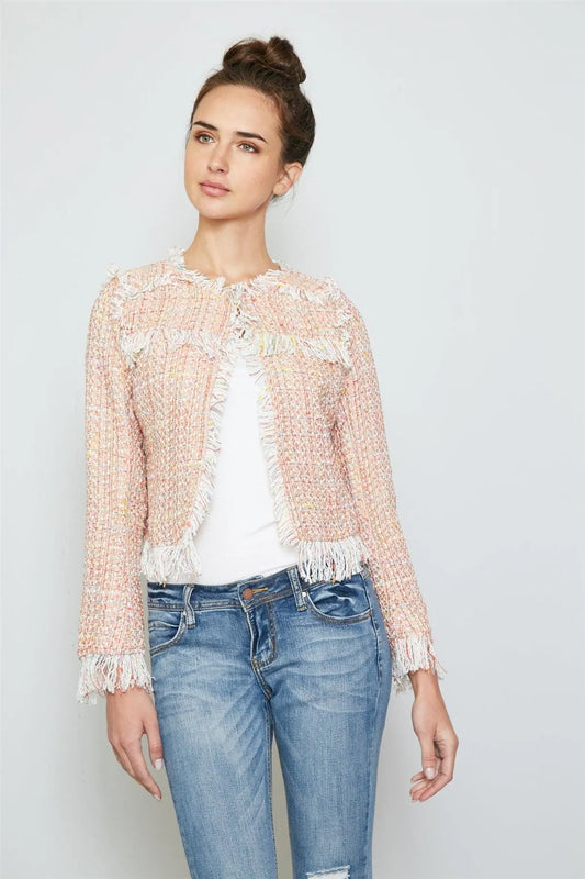 Warn Sunglow Frayed Edge Tweed Blazer / 2-2-2 - Tasha Apparel Wholesale