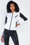 White Black Long Sleeve Bomber Zip-Up Jacket /2-2-2 - Tasha Apparel Wholesale