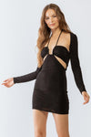 Black Cut-Out Sleeveless Mini Dress & Open Front Long Sleeve Cover-Up Set /3-2-1