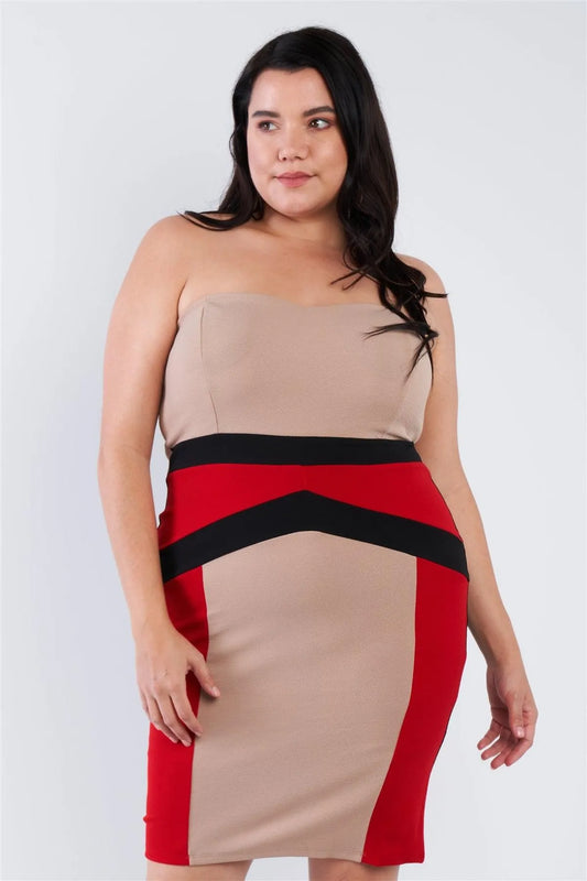 Black Taupe Red Plus Size Bodycon Dress /3-3 - Tasha Apparel Wholesale